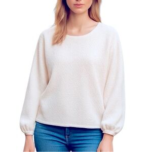 ANTHROPOLOGIE ARYA TEXTURED CREAMY WHITE PULLOVER ROUND NECK TOP S